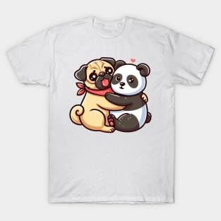 Panda and Pug Hugging T-Shirt